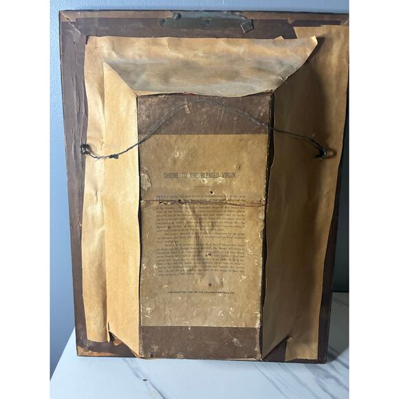 1889 Catholic Devotional Shrine Pair Framed Religious Figures with Original Text - Picture 14 of 16